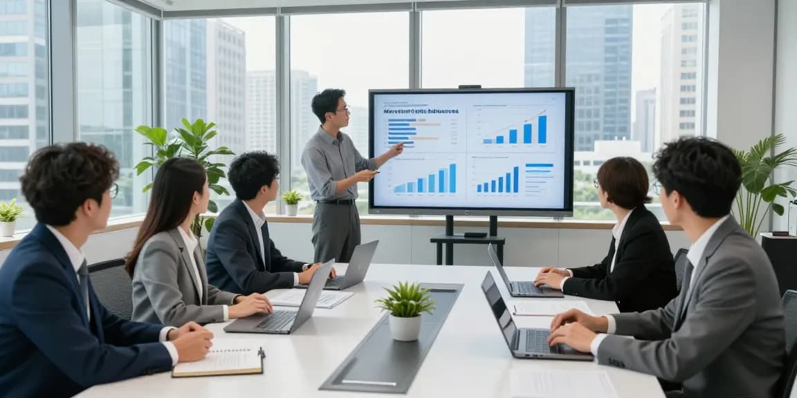Business professionals discussing solutions from merchant cash advance companies in a modern office.