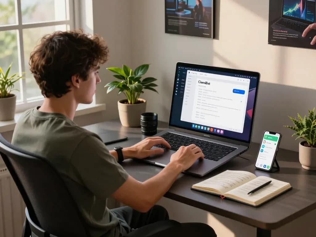 Configuring ClawdBot on a MacBook in a dynamic home office for efficient task automation.