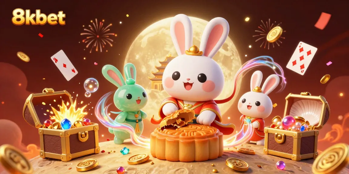 Experience thrilling gameplay at 8kbet with an engaging casino scene featuring moon rabbits and poker chips.