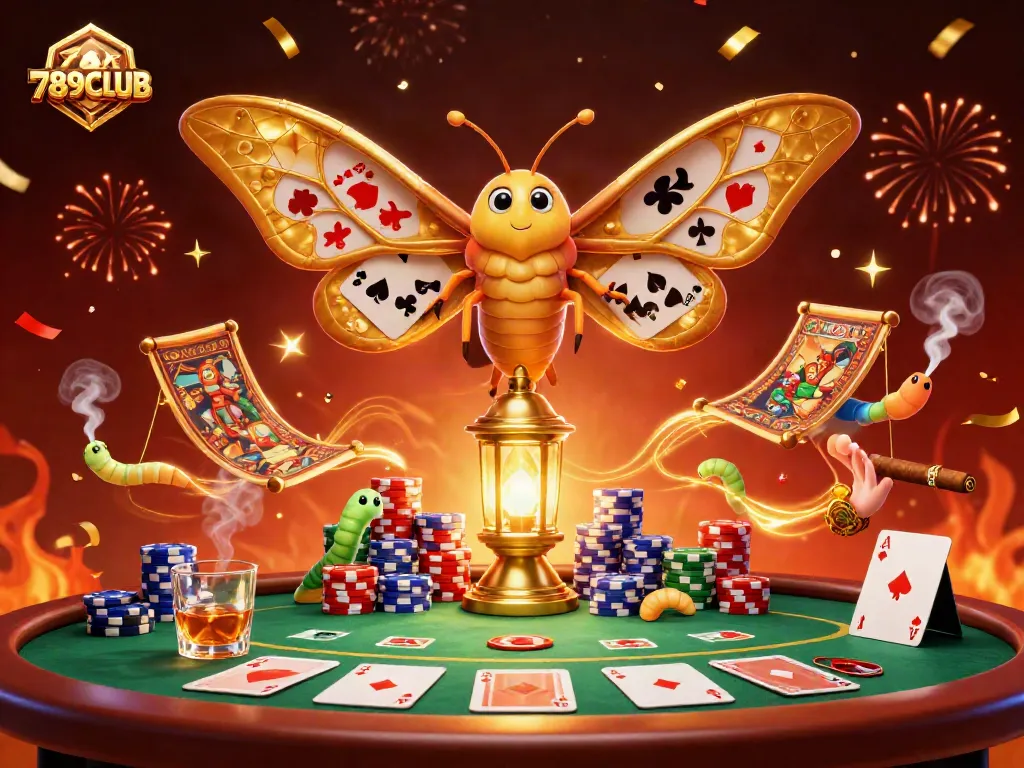 Experience thrilling action with 789CLUB as golden moths and poker scenes ignite excitement.