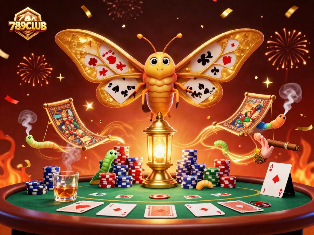Experience thrilling action with 789CLUB as golden moths and poker scenes ignite excitement.