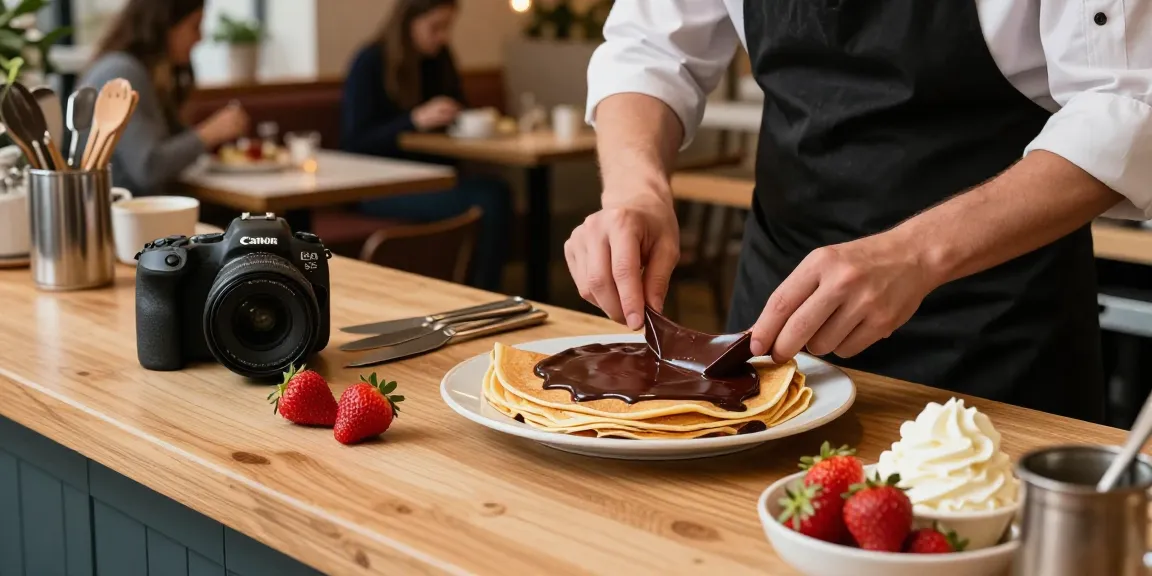 Indulge in exquisite rokok88 crepes topped with dark chocolate in a cozy café.