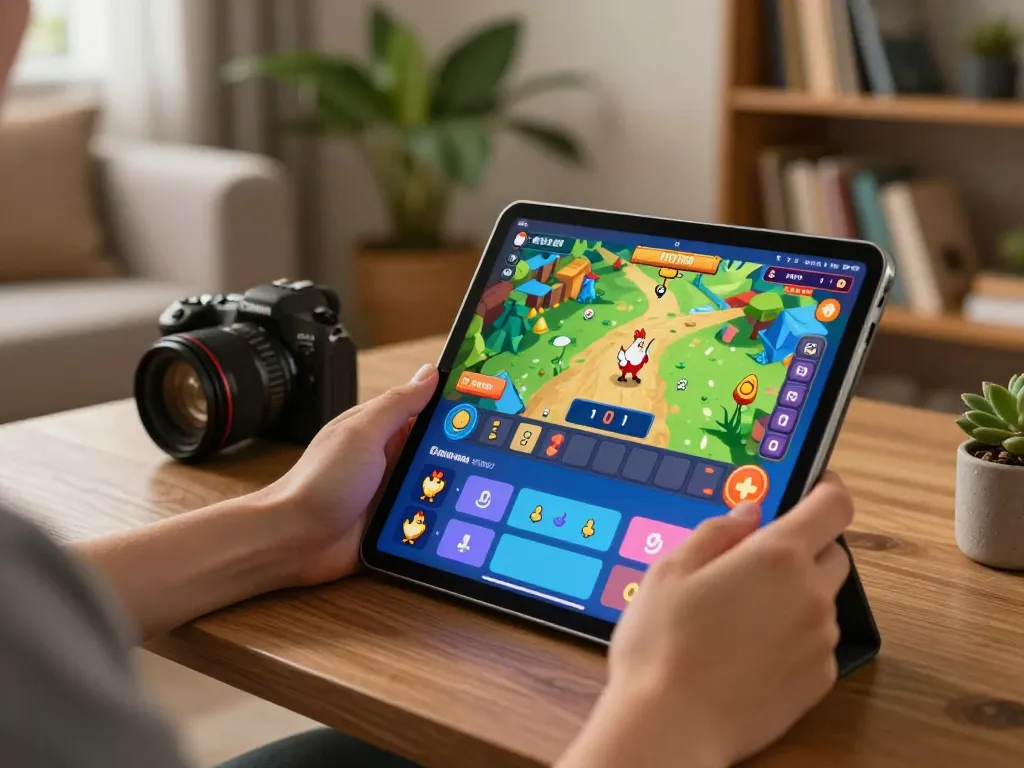 Giocatore che interagisce con l'app Chicken Road recensioni in un accogliente setup di gioco domestico, illustrando l'emozione del gioco d'azzardo online.