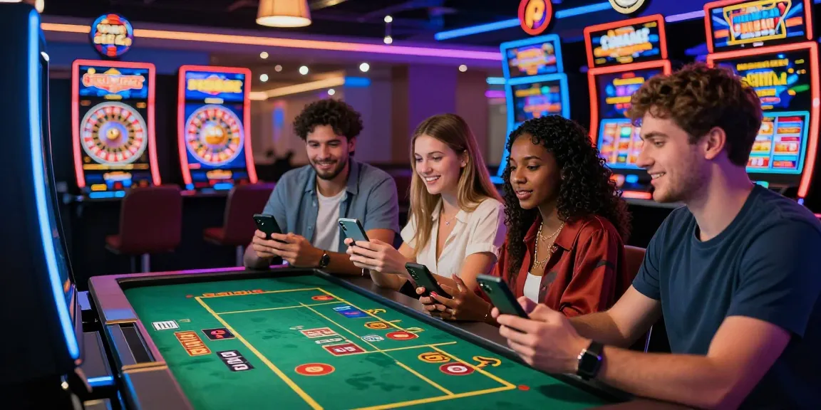 Giocatori coinvolti in un casinò sicuro non AAMS mentre si divertono a uno show di giochi dal vivo, mostrando entusiasmo e un'atmosfera di gioco moderna.