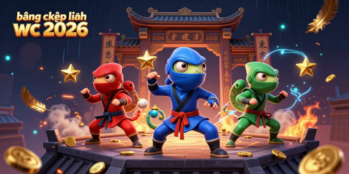 Witness the vibrant 3D illustration showcasing bảng xếp hạng wc 2026 with ninja chameleons in a sports betting arena.