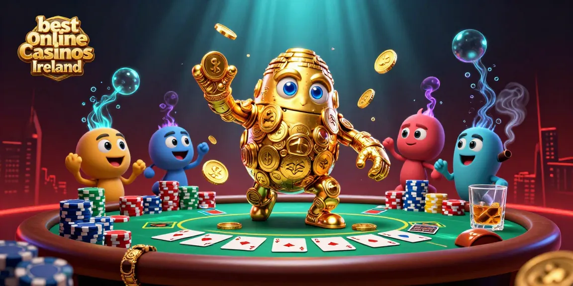 Experience the allure of the best online casinos Ireland with dynamic casino-themed illustration.