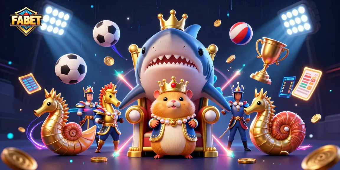 Experience FABET's world with a vibrant 3D illustration featuring a hamster king amidst thrilling sports betting action.