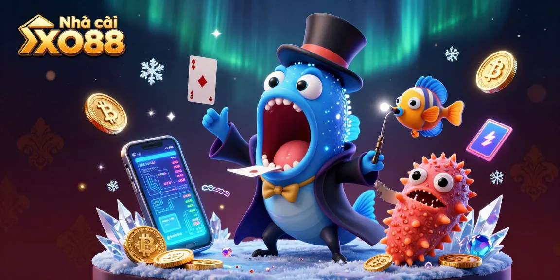 Engage with Nhà cái XO88 in a vibrant 3D underwater casino scene featuring magical characters