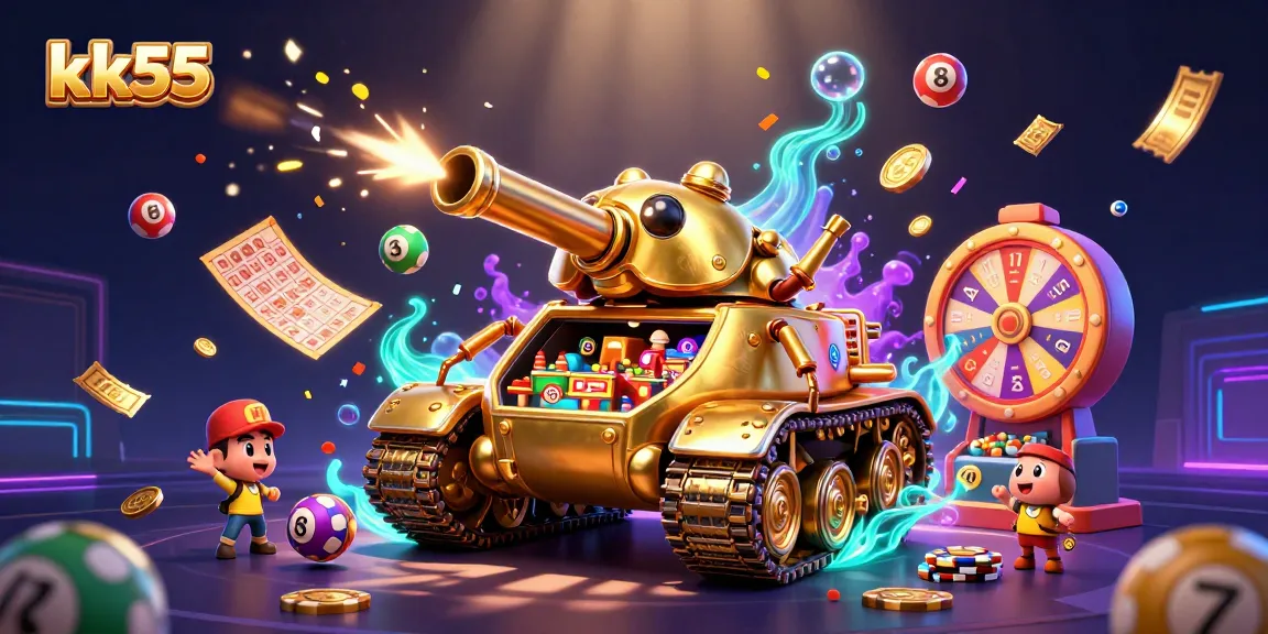 Experience the thrill at kk55 with a vibrant casino tank scene featuring games and exciting lottery elements.
