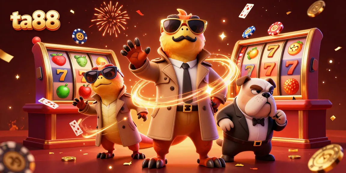 Engage with ta88's vibrant VIP casino illustrated scene, where playful raptors attempt entry.