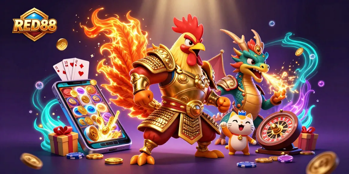 Experience the dynamic thrill of RED88 with a colorful slot game scene featuring exciting characters.