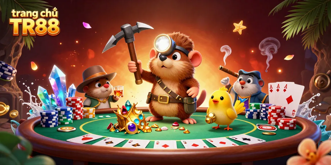 Experience thrilling gaming action with trang chủ TR88 as a mole uncovers treasures while playing poker.
