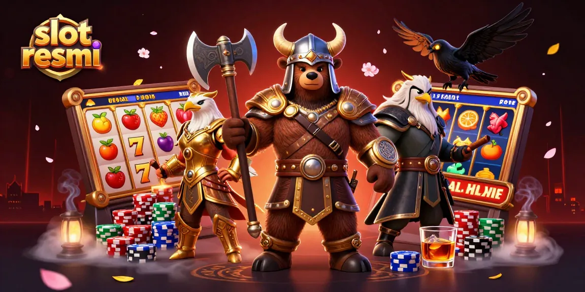 Slot resmi menampilkan karakter Viking beruang dan Valkyrie, dikelilingi mesin slot penuh simbol menarik.