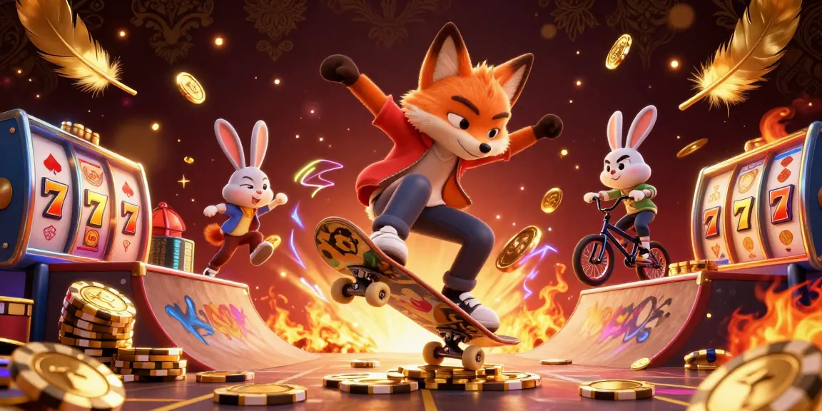 Experience thrilling casino action with 9BET in a vibrant 3D illustration of skateboarding characters.