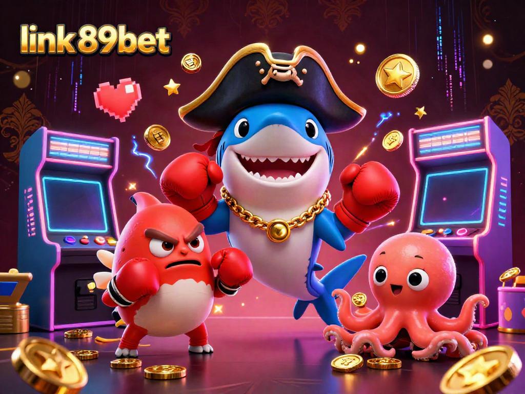 Cute characters celebrate with gold coins and gaming elements in a vibrant illustration representing link 89bet.