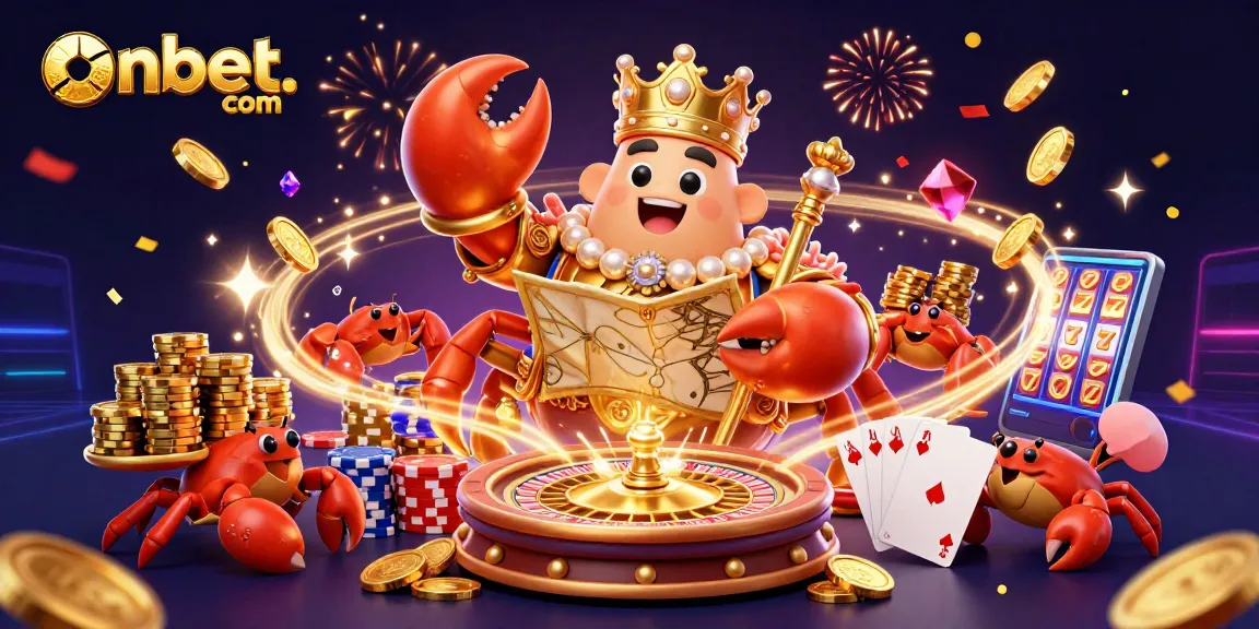 Experience thrilling gaming at onbet. com featuring vibrant casino action with a golden crab emperor and treasures.