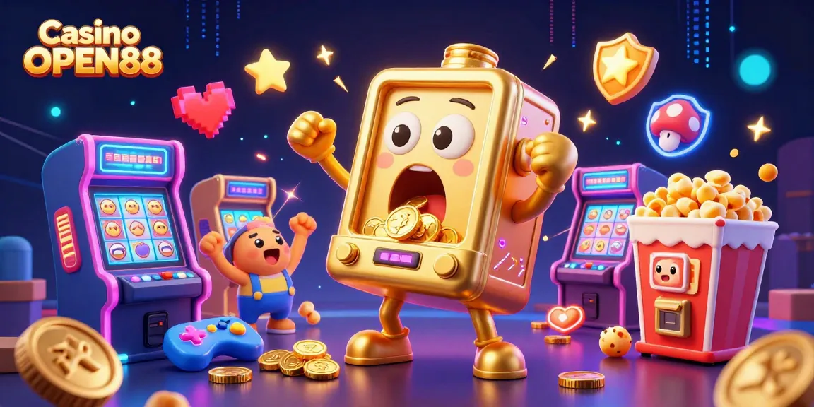 Win big with Casino OPEN88's spectacular slots, featuring animated characters celebrating jackpots.