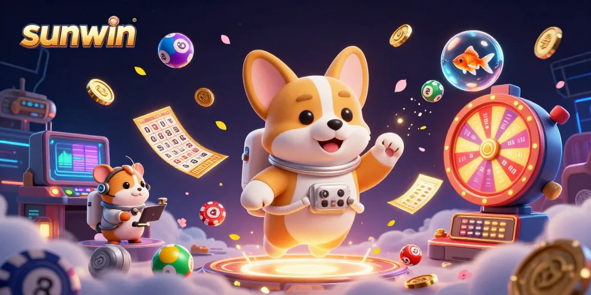 Experience the thrill of gambling gameplay with sunwin, featuring a cartoon astronaut corgi in a vibrant casino scene.