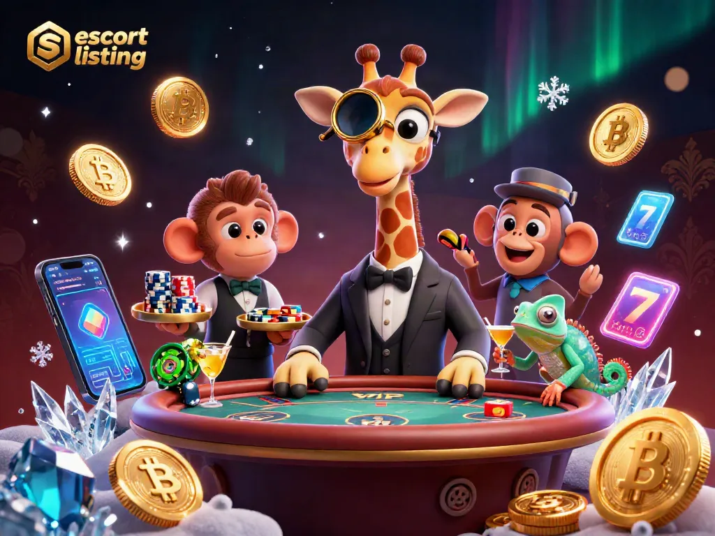 Engage with the vibrant escort listing scene featuring a cartoon giraffe at a VIP poker table.