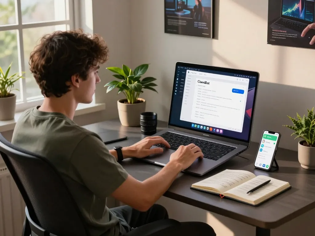 Configuring ClawdBot on a MacBook in a dynamic home office for efficient task automation.