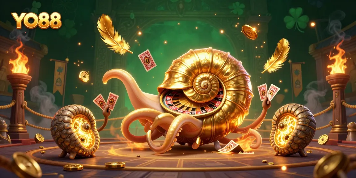 Experience thrilling gameplay at YO88 with a giant nautilus creating winning hands of cards.