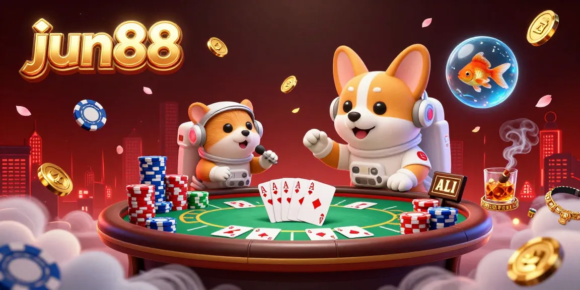Experience thrilling gameplay at jun88 with an astronaut corgi and dynamic gambling elements in a vibrant casino scene.