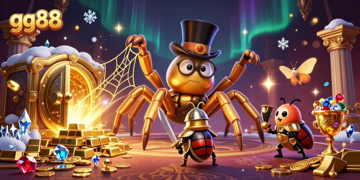 Experience thrilling gaming at GG88 with a vibrant illustration featuring engaging casino characters and gold treasures.