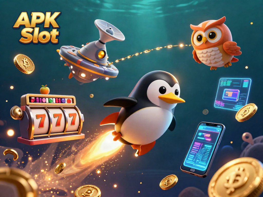 Experience APK Slot action with a rocket-powered penguin and casino elements.