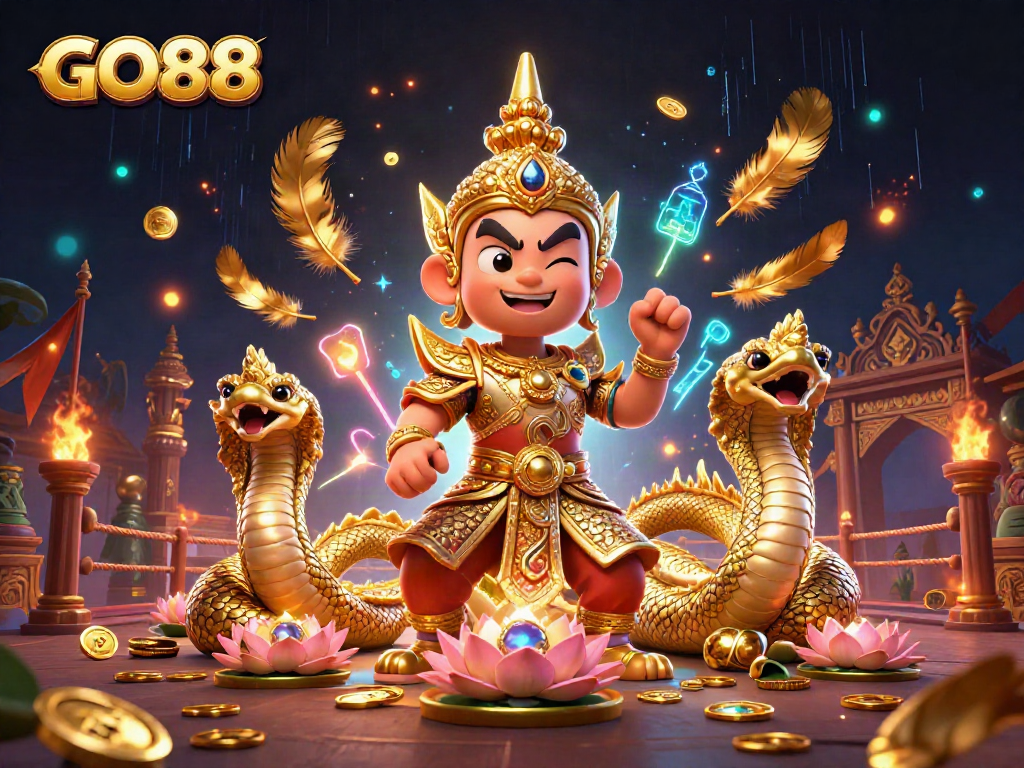Experience thrilling gameplay with GO88 in a vibrant animated casino scene filled with dynamic characters and rich visuals.