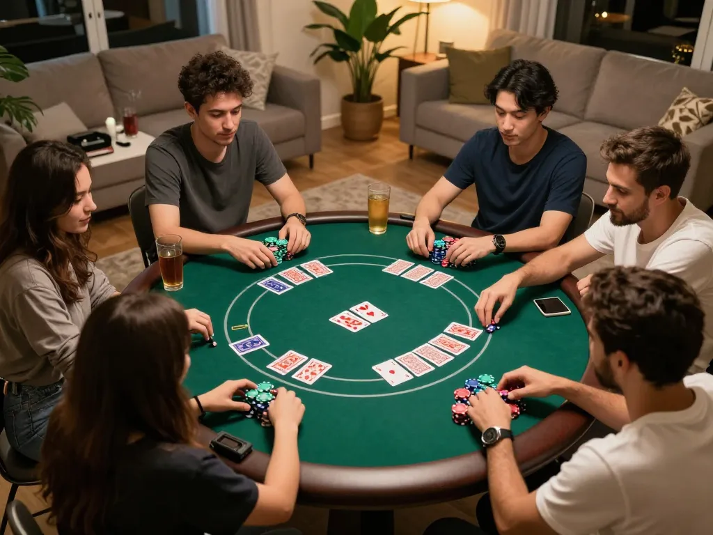 Players enjoying a lively poker game at home showcasing Jun 88's community gaming spirit