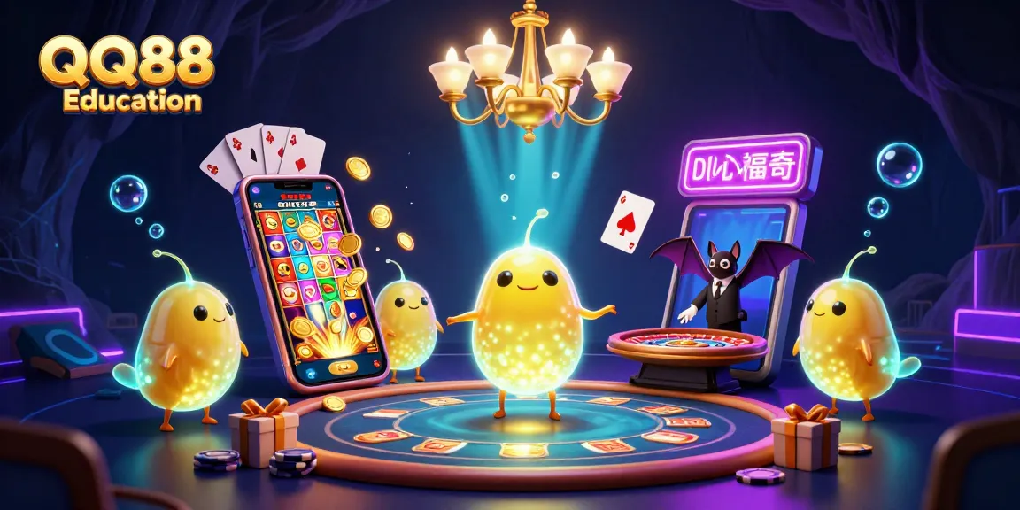 Engage in QQ88 Education's vibrant cave casino with glowing glowworms and a bat dealer.